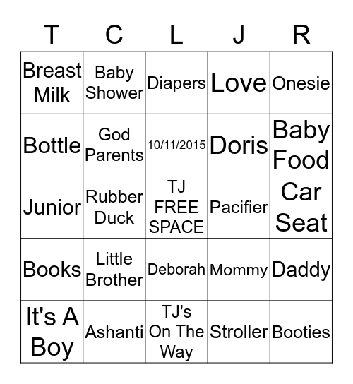 Tony & Rochelle's Baby Shower Bingo Card