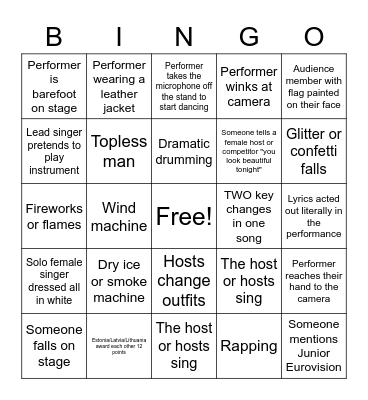 Eurovision Bingo - 2022 Bingo Card