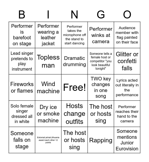 Eurovision Bingo - 2022 Bingo Card