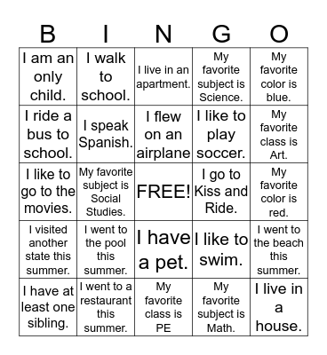 Getting to Know You Bingo Card