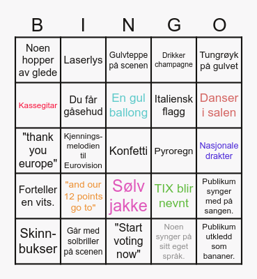 Magnus sin Eurovision bingo 2022 Bingo Card