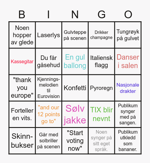 Magnus sin Eurovision bingo 2022 Bingo Card