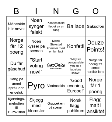 EUROVISION 2022 Bingo Card