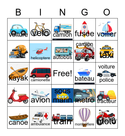 Transports Bingo Card