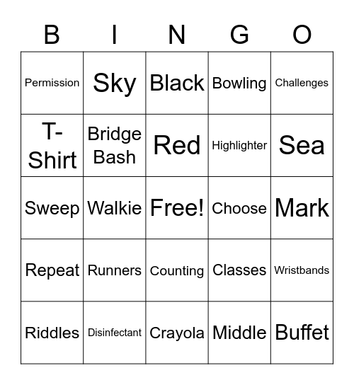 Summer Training 2022 Bingo Card
