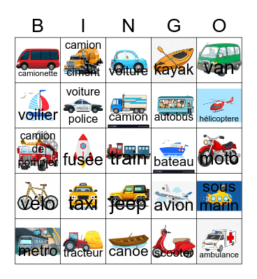 Transports Bingo Card