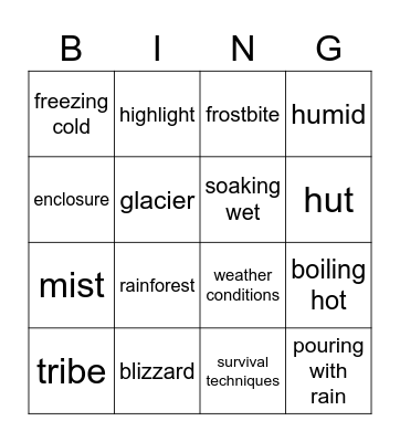 extreme environments Bingo Card