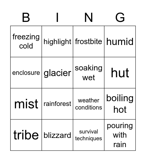extreme environments Bingo Card