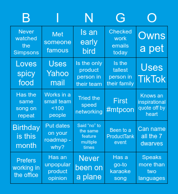 MTPcon SF 2022 Networking Bingo Card
