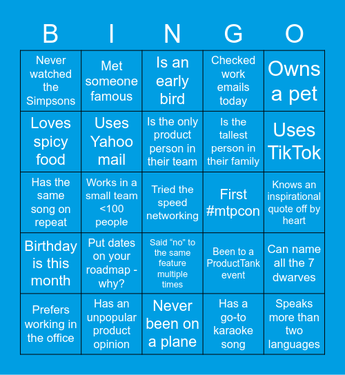 MTPcon SF 2022 Networking Bingo Card