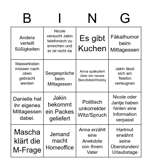 K + P Bingo Card