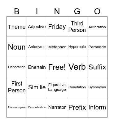 Reading BINGO Card