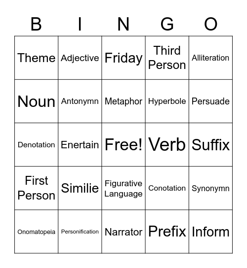 Reading BINGO Card