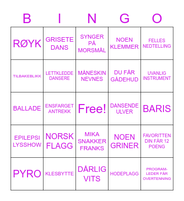 Eurovision <3 Bingo Card