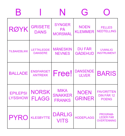 Eurovision <3 Bingo Card