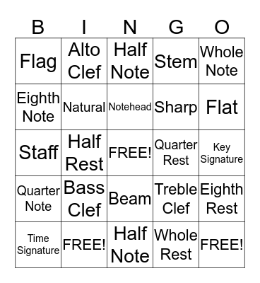 Musical Symbols Bingo 1 Bingo Card
