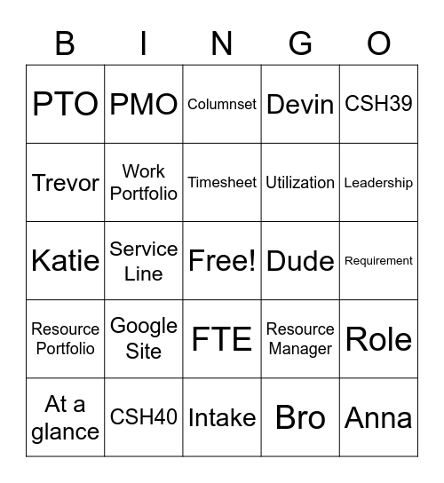PRM Bingo! Bingo Card
