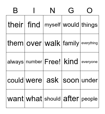 Snappo Bingo Card