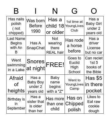 YoungLives People Bingo Card