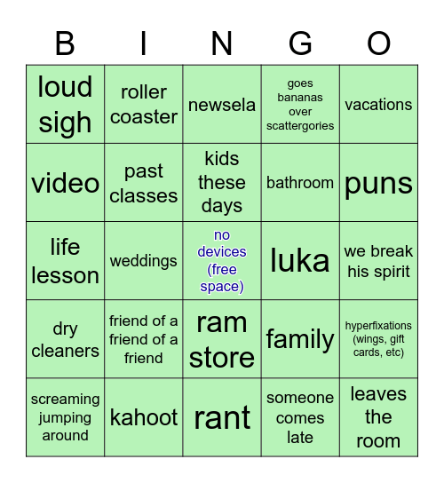 Mr. Lee Bingo Card