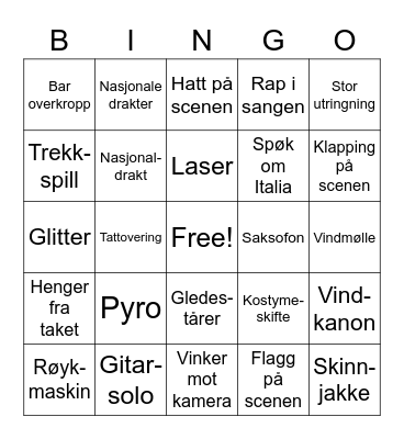 Eurovision Bingo Card