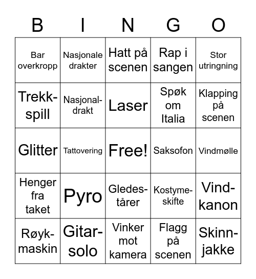 Eurovision Bingo Card