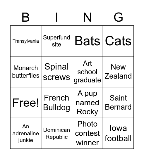 PathA Orientation Bingo Card