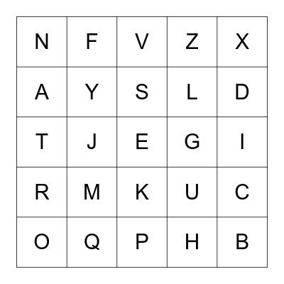 Capital Letter Bingo Card