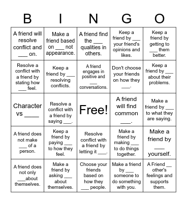 FRIENDSHIP Bingo Card