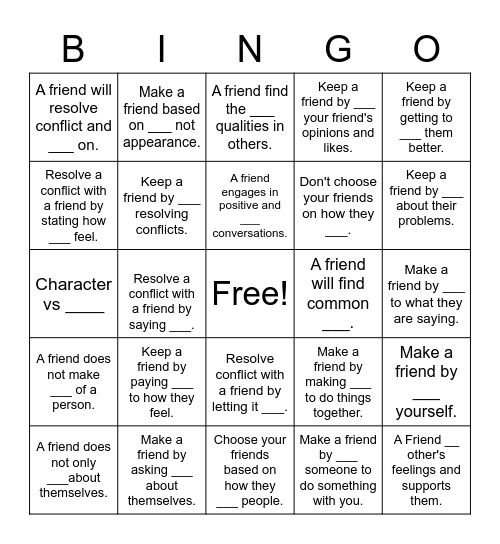 FRIENDSHIP Bingo Card