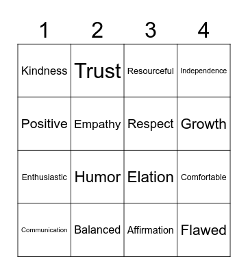 Healthy Relationships Bingo Card