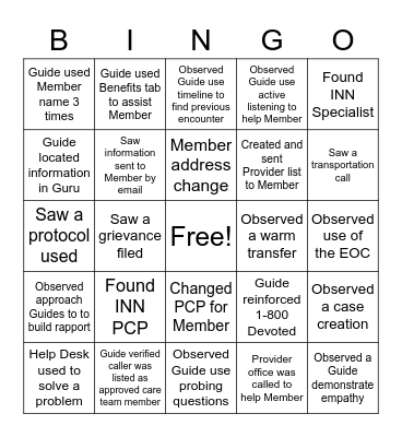Call Shadow Bingo 1 Bingo Card