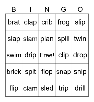 two letter blends! Bingo Card