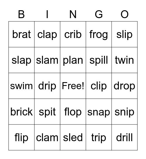 two letter blends! Bingo Card