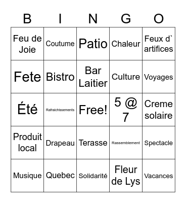 Fete Nationale Soyez Local Bingo Card
