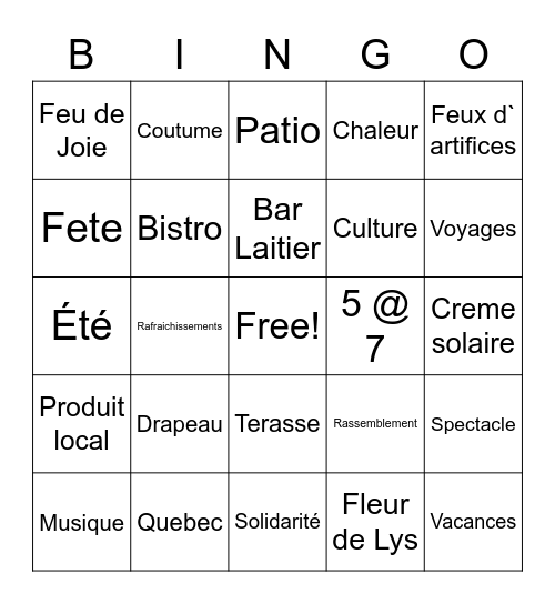 Fete Nationale Soyez Local Bingo Card