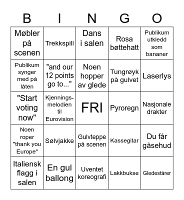 ESC-FINALE 2022 Bingo Card