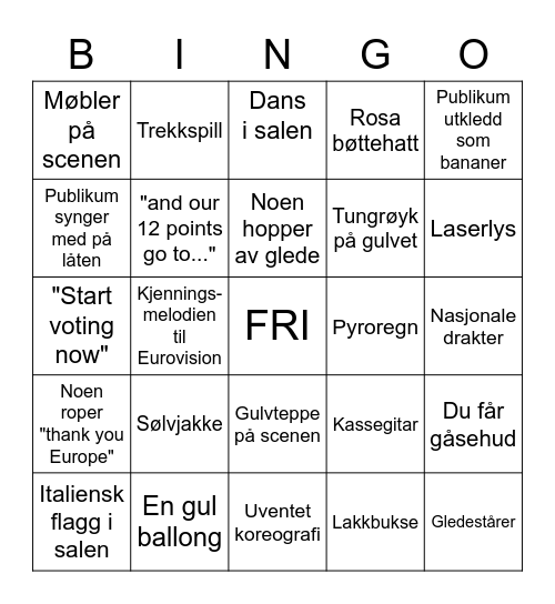 ESC-FINALE 2022 Bingo Card