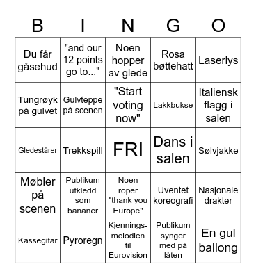 ESC-finale 2022 Bingo Card