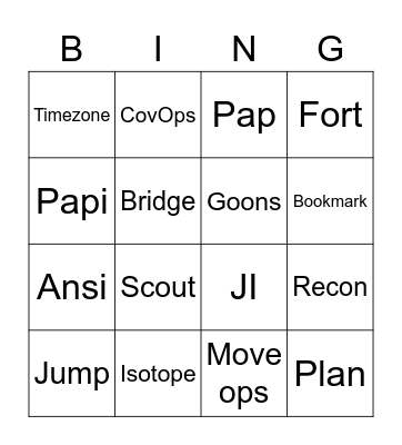 Recon Bingo Card