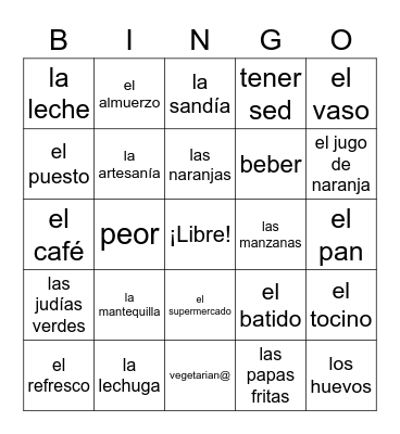 Así Se Dice El Mercado y Comida Bingo Card