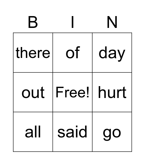 Sight Words #5 Bingo Card