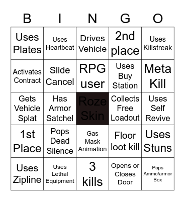 Warzone Bingo Solos Bingo Card
