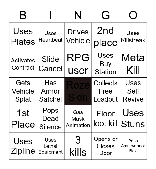 Warzone Bingo Solos Bingo Card