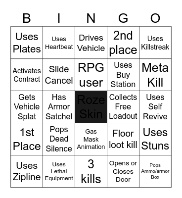 Warzone Bingo Solos Bingo Card