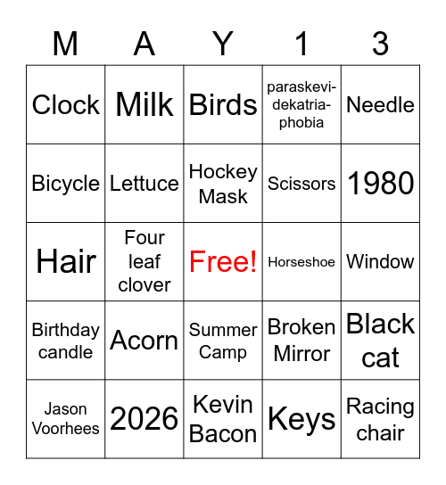 Friday the 13th Bingo Card