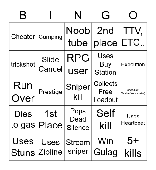 Warzone Bingo Solos Bingo Card