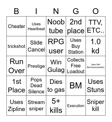 Warzone Bingo Solos Bingo Card