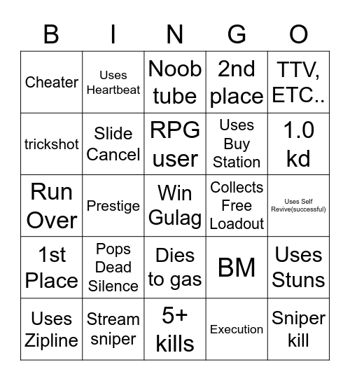 Warzone Bingo Solos Bingo Card