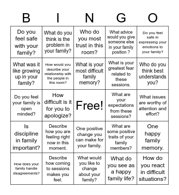 Family Questions Bingo Card
